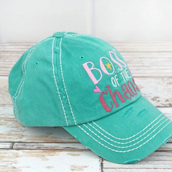 Distressed Turquoise  "Boss of the Chaos" Cap - Picture 2 of 3